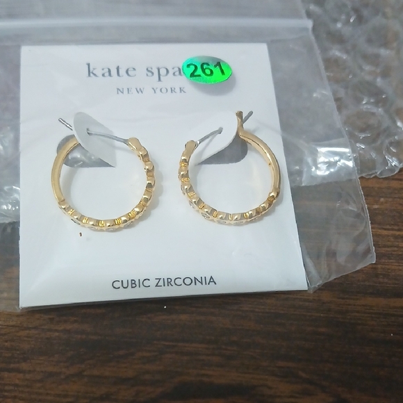 kate spade Jewelry - Kate Spade Gold Cubic Zirconia Hoop Earrings New
